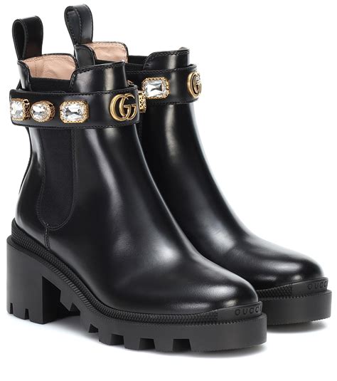 gucci embellished leather ankle boots|Gucci interlocking g leather boot.